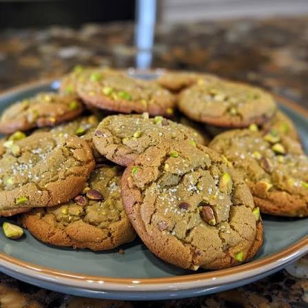 Pistachio Heart Cookies beautifully arranged on a plate