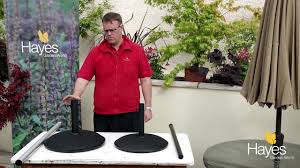 A 25kg concrete round base with a protective plastic band to aid moving and help prevent damage. How To Choose The Correct Parasol Base For Your Garden Parasol Hayes Garden World