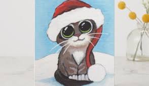 Cute Tabby Kitten Wearing Santa Hat Christmas Card Zazzle Com Kitten Drawing Christmas Canvas Art Xmas Drawing