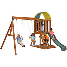 Childrens outdoor playhouse with slide, children fun outdoor wooden playhouse kit. Kidkraft Ainsley Outdoor Swing Set Playset