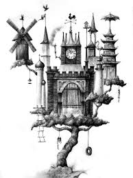 Vector graphics and sketches of trees and bushes in dwg formats. Fantasy Treehouse Drawing