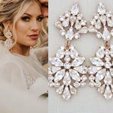 Rose Gold Bridal Earrings, Bridal Jewelry, Vintage Style Wedding Earrings,  Statement Chandelier Earrings, Crystal Earrings Dangle Earrings