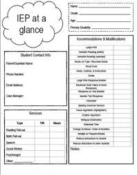 Iep At A Glance Fully Editable I Like To Complete An Iep At A Glance For Each Student At The Beginni Individualized Education Teaching Special Education Iep