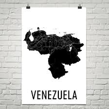 Venezuela on a world wall map: Venezuela Wall Map Print Modern Map Art