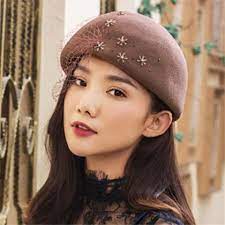 Rhinestone Wool Beret Hat With Veil For Women Fashion Occasion Winter Hats Wool Berets Beret Hat Winter Hats