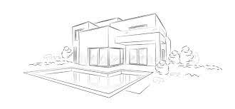 Tore pool house | i created most of the floor plan but i need the following: Vector Linear Architectural Sketch Modern Detached House Stock Vector Illustration Of Linear Modern 101991100