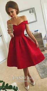 Ball Gown Off The Shoulder Satin Knee Length Prom Dresses Knee Length Prom Dress Red Homecoming Dresses Short Red Prom Dresses