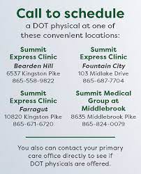 Check parking options on dot doctor's webpage. Dot Physicals Now Available At Summit Express Clinics Summit Medical Group Knoxville East Tennessee
