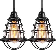 Industrial Pendant Light Innoccy Edison Hanging Cage Pendant Lights E26 E27 Base Vintage Adjustable Pendant Lamp Fixture For Kitchen Home Lighting 2 Pack Amazon Com