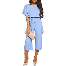 Sidefeel Sommer Lang Jumpsuit Damen Elegant Kurzarm Rundhals Playsuit Mit Gurtel Hosenanzug Breite In 2020 Jumpsuit Damen Elegant Jumpsuit Damen Overall Damen Festlich