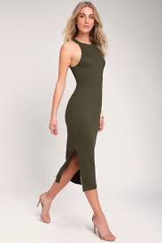 Want It All Olive Green Ribbed Bodycon Midi Dress Ribbed Bodycon Midi Dress Midi Dress Bodycon Green Dresses For Sale
