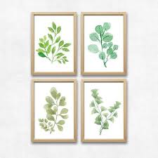 Planzen Bild Set Grune Blatter Kunstdruck Urban Jungle Natur Dekoration Kuche Poster Sukkulent Skandinavisch Wandbild Garten Wasserfarben Decor Home Decor Frame