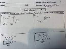 This preview shows page 1 out of 2 pages. Name Date Unit 11 Volume Surface Area Bell Chegg Com