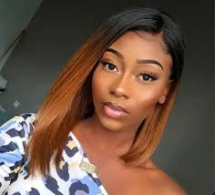 Ombre Brown] 150% Density Human Hair Ombre Brown 4x4 BOB Wig