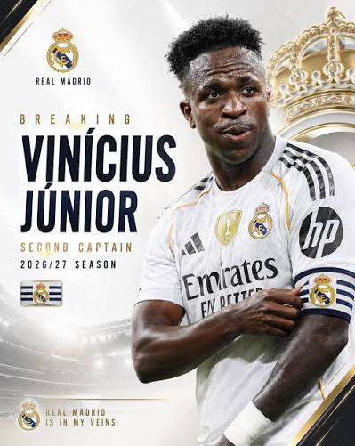 🚨 BREAKING: Vinícius Júnior will be Real Madrid's second captain for the 2026/27 season, behind Fede Valverde. 🤍 A major leadership role for the Brazilian forward.