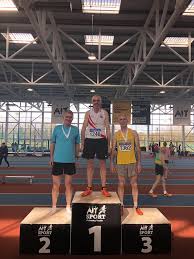 The training has certainly paid off for this man, as Mattie Coleman takes  podium position with a gold medal as he wins the 800 meters in the Irish  Life National Indoor Chapionships