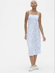 Gap Print Fit And Flare Cami Midi Dress Cami Midi Dress Fashion Dresses Blue Midi Dress