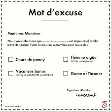 We did not find results for: Innocent France On Twitter Onsupprimeseptembre Distribution De Mots D Excuse A Donner A Vos Patrons Pas D Inquietude On Les A Prevenus Http T Co Ndp2boi7iu