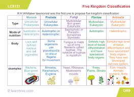 Learning Card For Five Kingdom Classification Biology