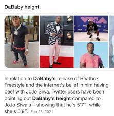 According to various sources, dababy stands at 5 feet 8 inches tall. ð™±ðšð™¾ð™¾ð™ºð™´ On Twitter Look What Happen When U Google Dababy Height Https T Co Vixkgb66cl