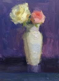 Roses In A White Vase Original Small Oil Painting By Bhavani Krishnan Pink And White Roses Flowers Still Life Wall Dec White Vases Small Paintings Oil Painting