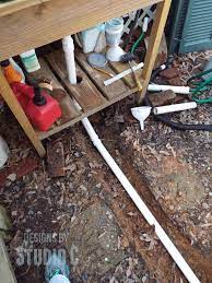 60/40 double bowl kitchen sink: Build An Outdoor Sink Part Three Installing The Drain Outdoor Sinks Outdoor Kitchen Sink Garden Sink