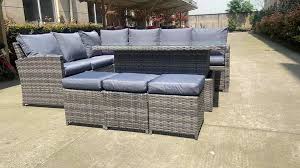 Create a comfortable outdoor area for relaxing and entertaining with this sofa set. China Stock Rattan Corner Sofa Set Furniture With Uk Fire Photos Pictures Made In China Com