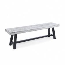 Modern outdoor bench at 2modern. Cassie Outdoor Acacia Wood Dining Bench Light Grey Sandblast Finish And Black Rustic Metal Walmart Com Walmart Com