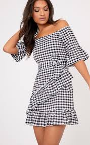 Sandy Black Gingham Bardot Dress Gingham Dress Bardot Dress Dresses