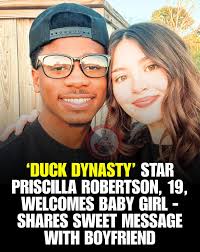 Priscilla Robertson from Duck Dynasty just welcomed her first baby girl  with boyfriend Dillon Nash — meet little August Mae Nash! 💕👶  #PriscillaRobertson #DillonNash #AugustMaeNash #DuckDynasty