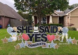 Birthday Lawn Signs Rental Long Island Sign Gypsies She Said Yes In 2020 Birthday Yard Signs Yard Cards Greeting Sign