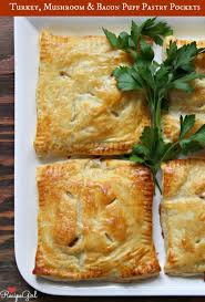 Turkey Mushroom And Bacon Puff Pastry Pockets Leftover Turkey Recipes Puff Pastry Pockets Recipes