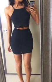 Dress Black Dress Two Piece Little Black Dress Black Crop Top Style Pinterest Homecoming Dresses Short Trendy Dresses Fashion