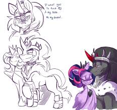 32280 - safe, artist:bluntwhiskey, king sombra (mlp), twilight sparkle (mlp),  alicorn, equine, fictional species, mammal, pony, unicorn, feral,  friendship is magic, hasbro, my little pony, alternate hairstyle, cape,  eyes closed, feathered wings,