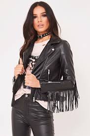 Roxy Black Tassel Faux Leather Biker Jacket Leather Jacket Girl Leather Dresses Leather Jackets Women