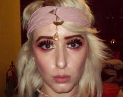 Soft Blush Embellished Headwrap, Features Gold Tone Hammered Crescent Moon  & Natural Stone Teardrop Crystal Pendant