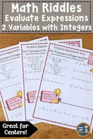 Students Can Practice Evaluating Expressions With Two Variables Includes Integers In Thi Maths Activities Middle School Evaluating Expressions Math Riddles