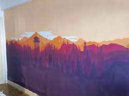 My Girlfriend Has Painted A Mural At Home Based On Camposanto S Firewatch And Olly Moss Art Here You Can Find A Gallery Wi Mural Mural Wall Art Wall Painting