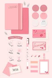 Download Premium Vector Of Pink Stationery Planner Set Vector 1209426 In 2020 Pink Stationery Planner Stationery Planner Set