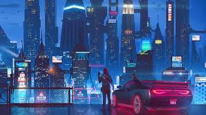 City lights wallpaper, car video game screenshot, night, futuristic city. Cityscape Cyberpunk Wallpaper 4k