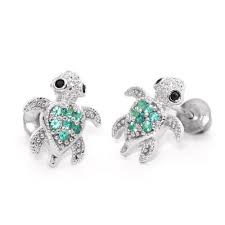 14k Gold Plated 925 Silver Children Emerald Turtle Children Screwback Earrings Baby Toddler Kids 038 Turtle Earrings Turtle Jewelry Sterling Silver Jewelry