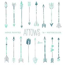 This Set Of 16 High Quality Hand Painted Watercolor Clipart 16 Arrows In High Resolution Mint And Grey Color Palette Arrow Tattoos Clip Art Trendy Tattoos