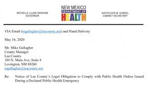 Nm Dept Of Health Letter To Lea County Manager Hobbs News Sun