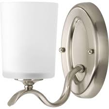 The kennewick™ 1 light wall sconce features a beautifully etched glass shade that can face up or down, depending on your preference. Progress Lighting Inspire Collection 1 Light Brushed Nickel Etched Glass Traditional Bath Vanity Light P2018 09 The Home Depot