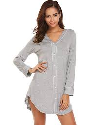 Ekouaer Sleep Shirt Dress Womens Pajama Button Down Contrast Color V Neck Sleepwear S Xl Luxury Dress Shirts For Women Womens Knit Dresses Women Clothes Sale