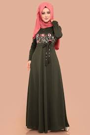 Modaselvim Elbise Nakisli Tesettur Elbise 552 L263 S Haki Moda Stilleri Giyim Elbise