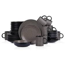 Amazon.com | Stone Lain Daisy Stoneware 32-piece Round Dinnerware Set,  Brown and Black: Dinnerware Sets