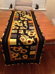 Sunflower Table Runner Divided By Three Pattern Just Doubled The Size Quilted Table Runners Sunflower Table Runner Quilted Table Runners Patterns