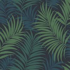 What kind of wallpaper do you use for palm trees? Ln10112 Dark Blue Green Turquoise Tropical Large Palm Leaf Wallpaper