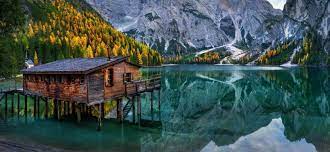 Nature Landscape Lake Mountain Cabin Chapel Forest Fall Italy Alps Turquoise Water Reflection Trees Wallpaper And Background Lake Lake Landscape Forest Falls